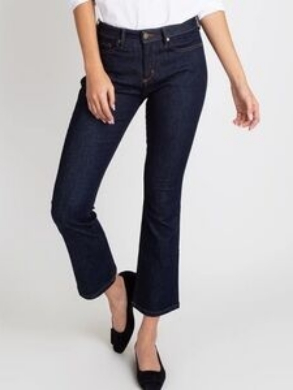 Ann Mashburn Women’s Flare Cropped Jean Indigo Blue Stretch Denim Size 24